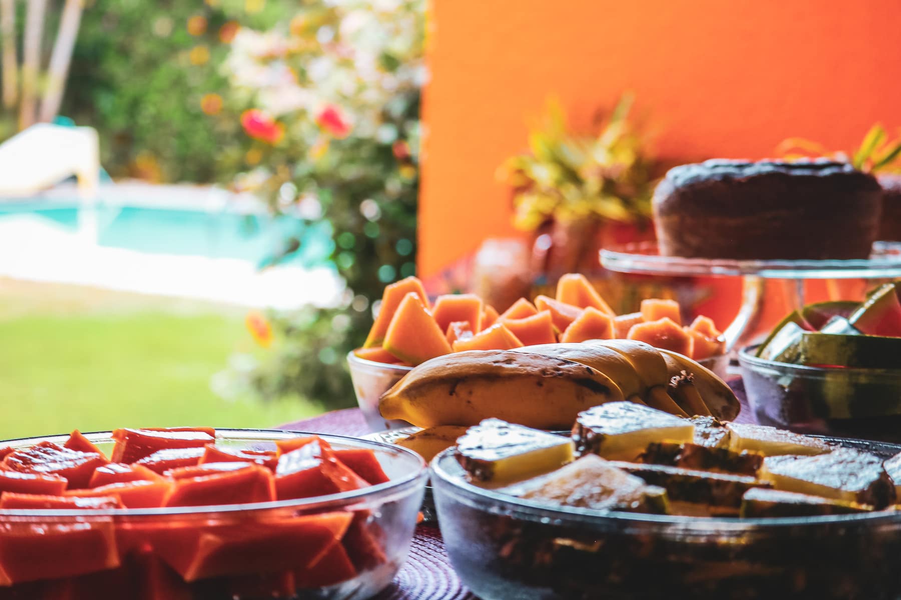 Fresh tropical breakfast at the Brazil kite house